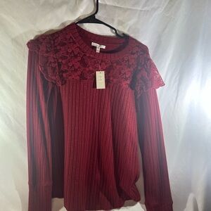 Maurices Burgundy Lace Accent Blouse